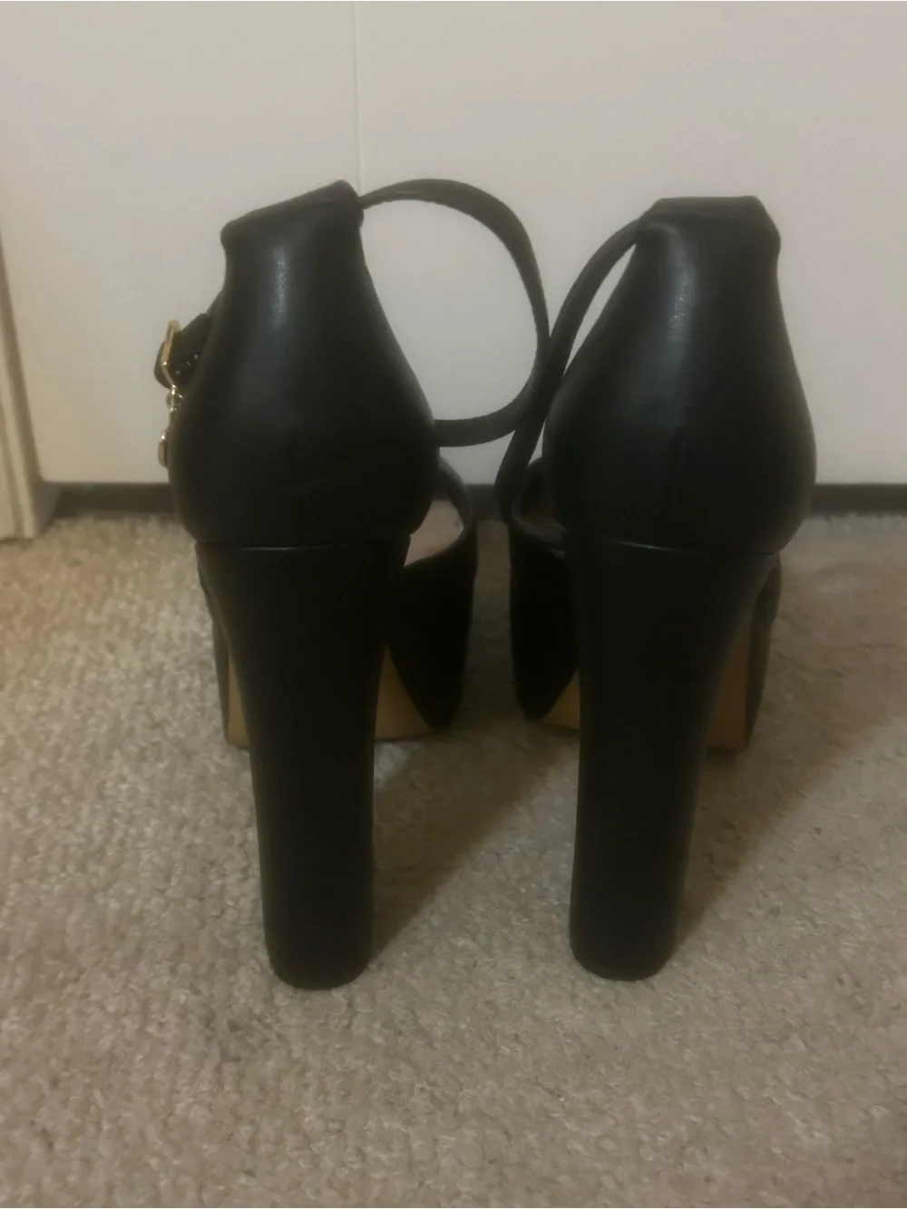 Aldo Black Platform Ankle-Strap Pumps with Gold Heart Charm
